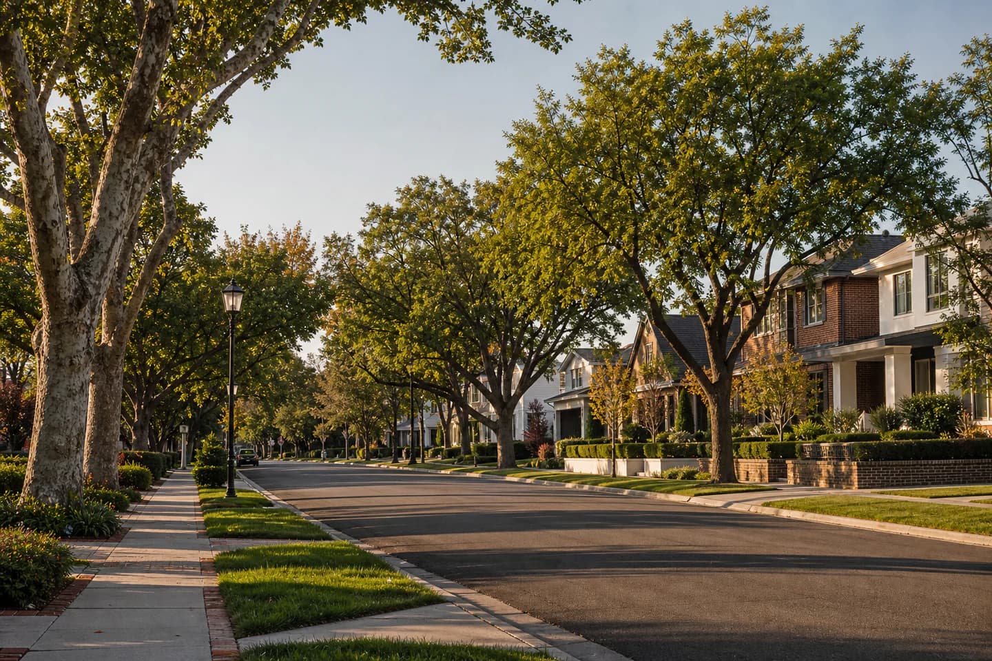 Editorial Sacramento residential context with a broad tree canopy and established homes; not an exact property or listing