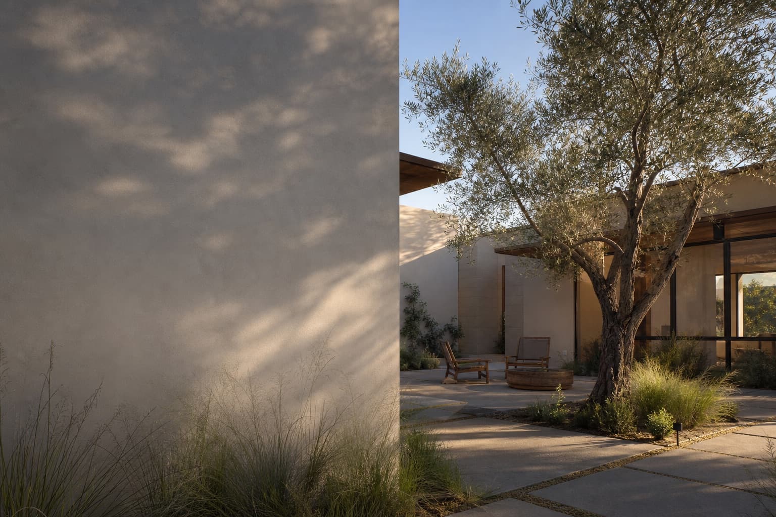 Contemporary residential courtyard with shaded outdoor space